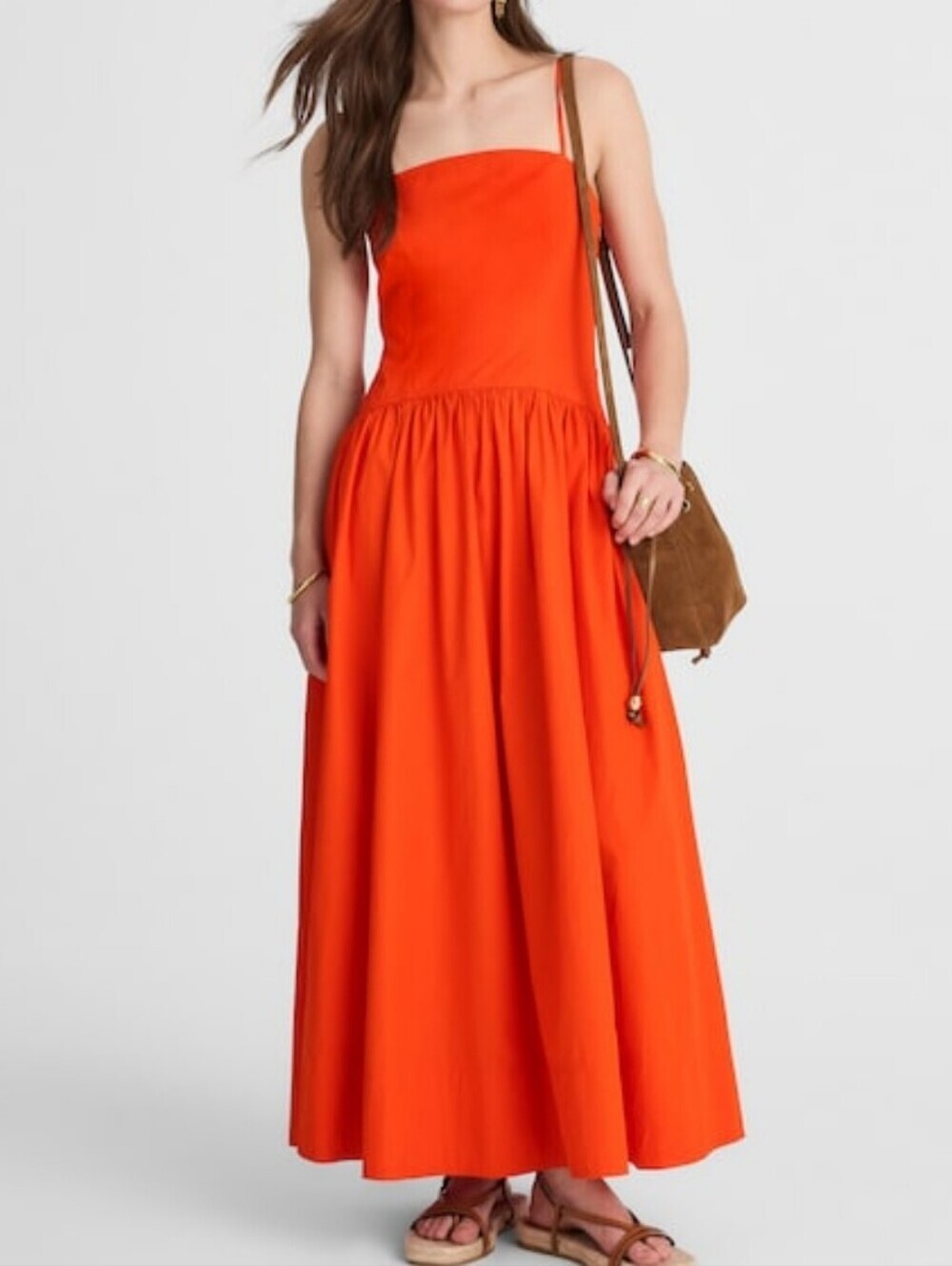 Madewell Women's Cutout Back Orange Cotton Poplin Maxi Dress Size 14 NWT